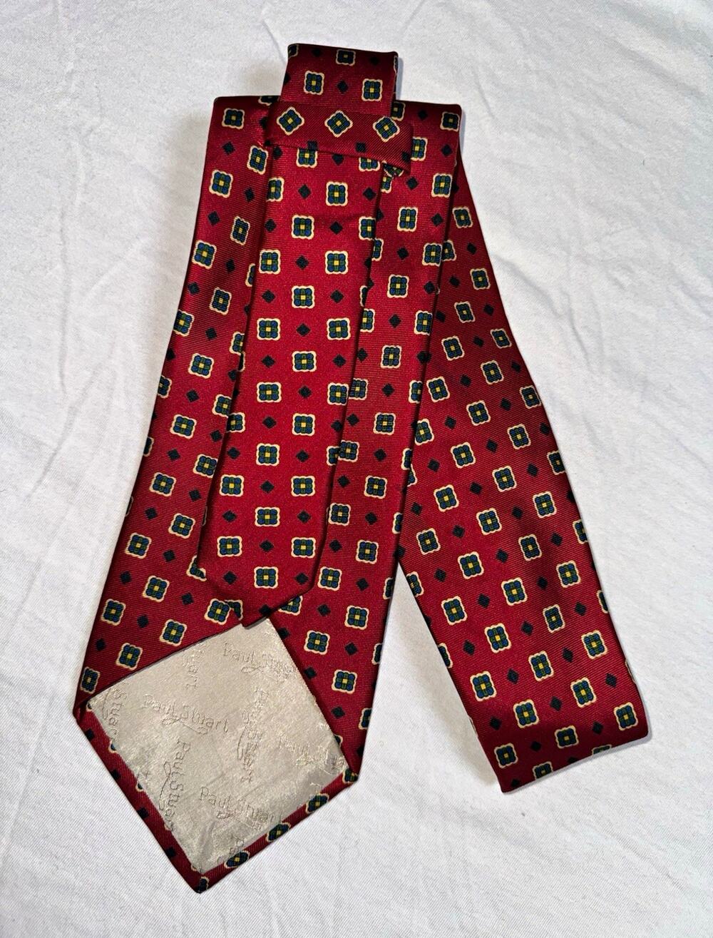 Paul Stuart NY Men's Tie Red/Black/Green/White Geometric Pattern Necktie